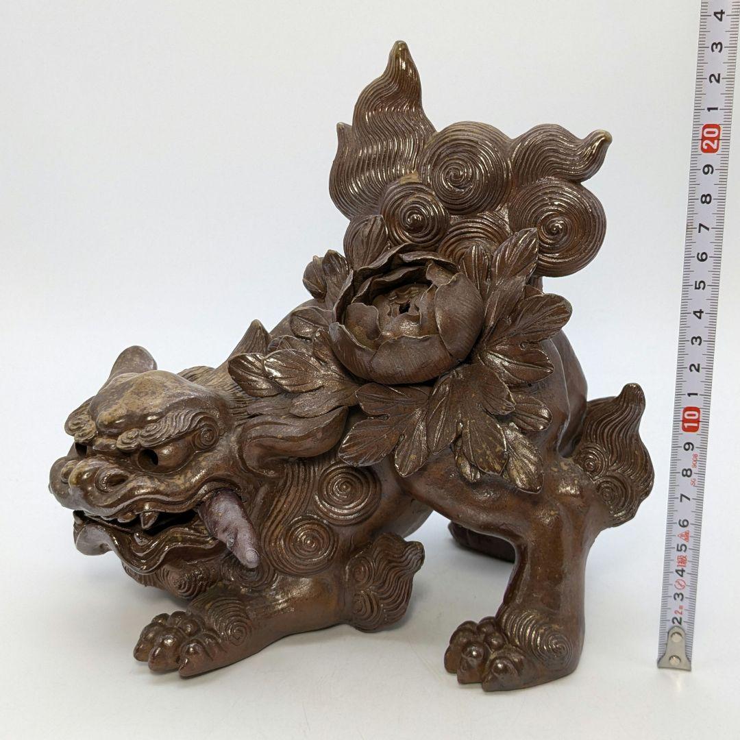 木村長十郎友敬 備前焼 牡丹獅子 置物 魔除け 厄除け 細工物 インテリア 陶彫