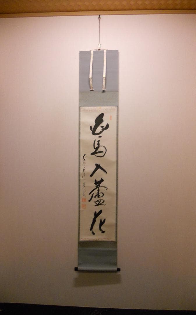 掛け軸 大徳寺派蔵雲寺 矢野一甫『 白馬入蘆花 』紙本 茶掛 茶道具 掛軸 美品