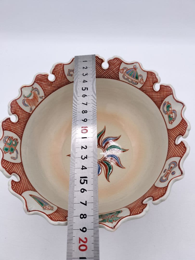 c561菓子器 赤絵雪輪 萬古窯 加賀瑞山 木箱 茶道具 古物