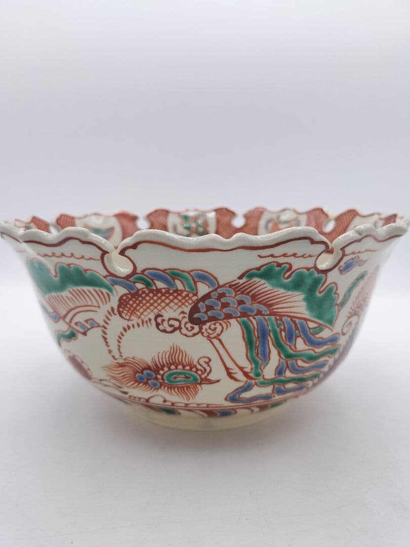 c561菓子器 赤絵雪輪 萬古窯 加賀瑞山 木箱 茶道具 古物