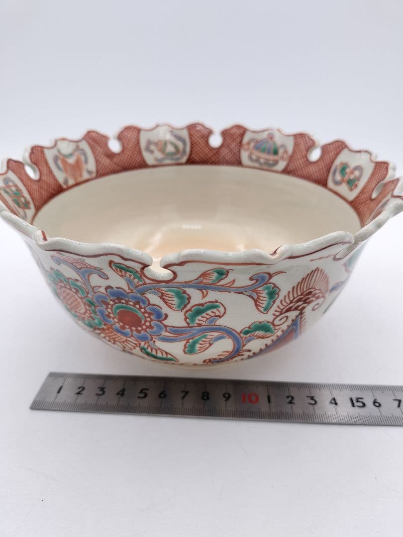 c561菓子器 赤絵雪輪 萬古窯 加賀瑞山 木箱 茶道具 古物