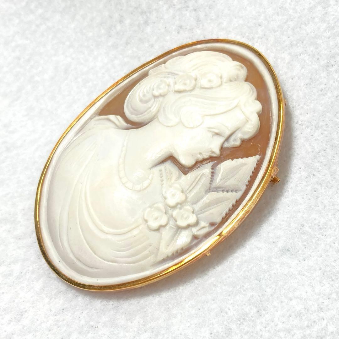 カメオシェルブローチ K18 (18金)ゴールド 大きめ重さ16.8g 05ar