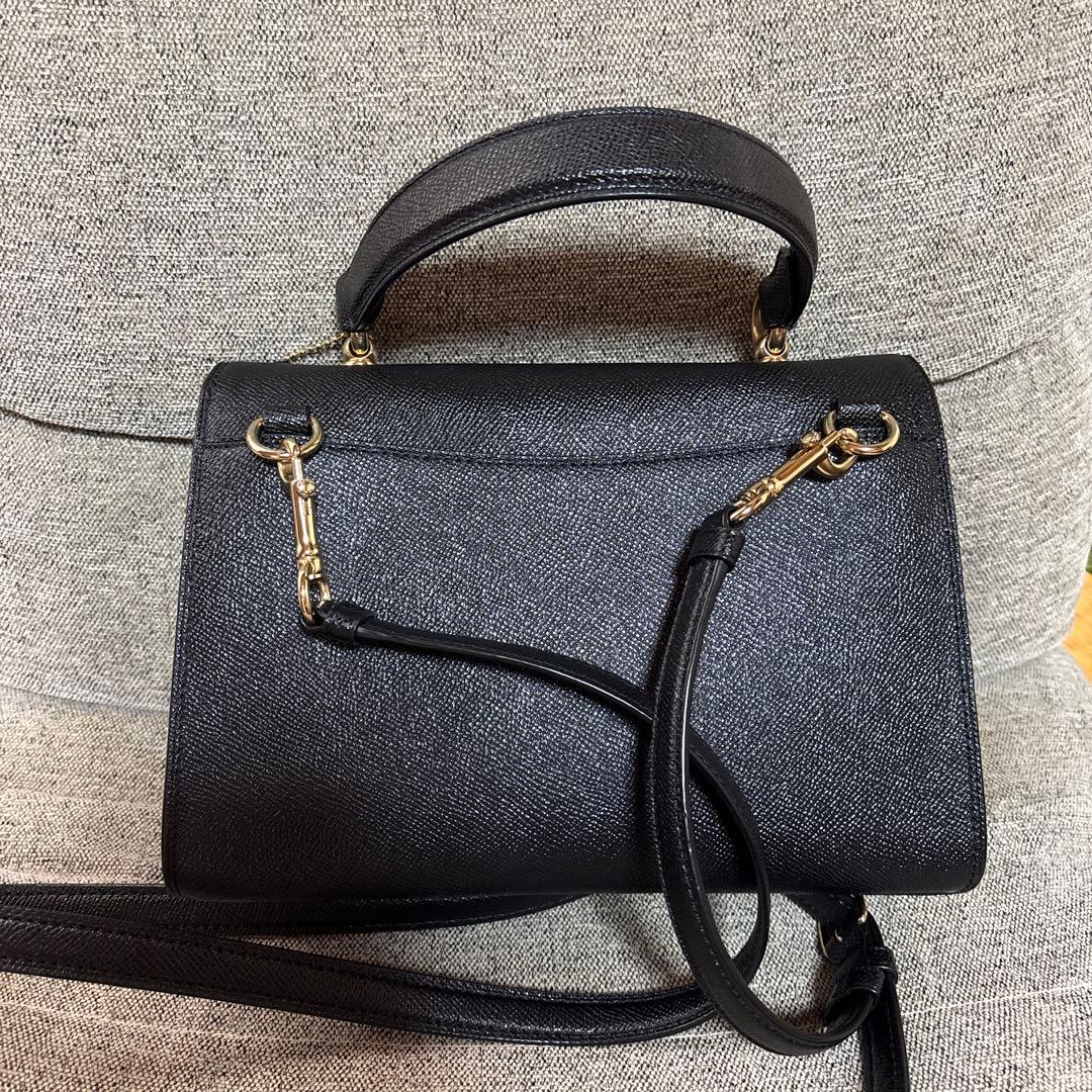 Coach レザー ハンドバッグ ブラック 中型 ショルダー付