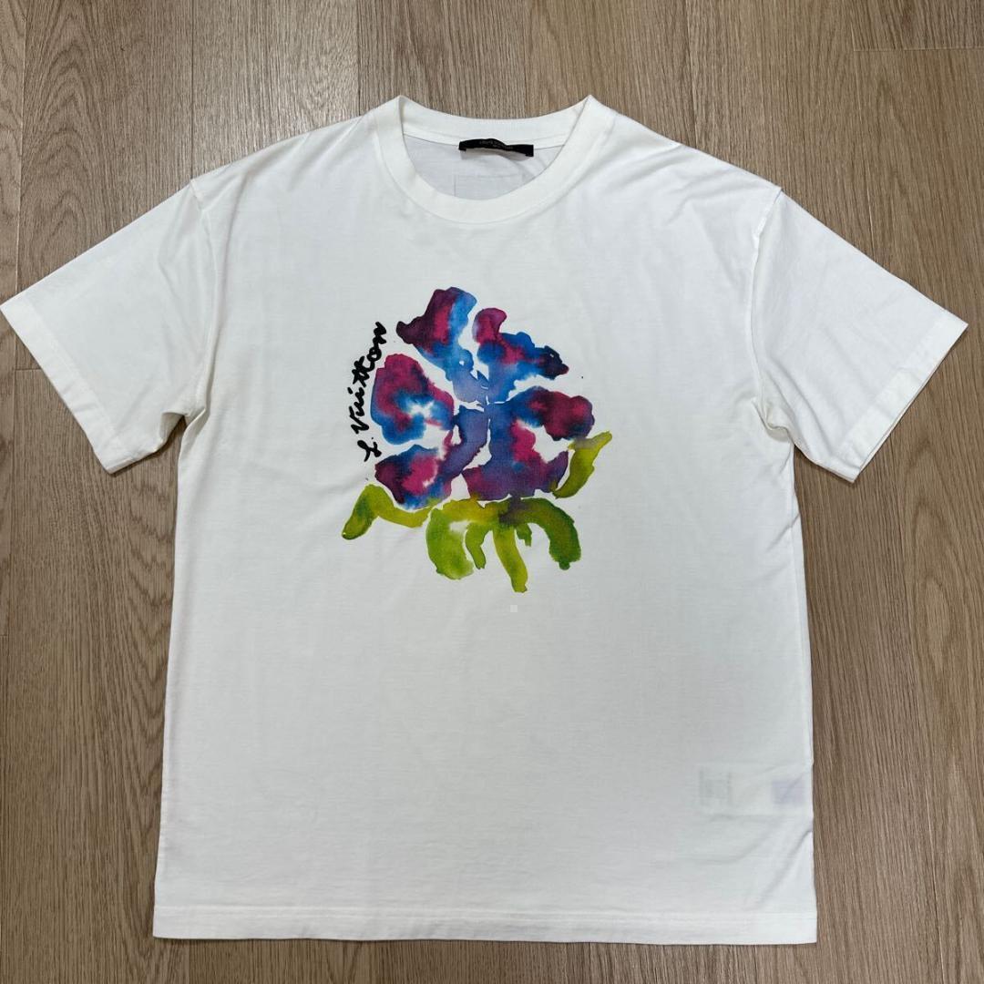 ルイヴィトン 22SS フラワーペインティング Tシャツ size M ホワイト