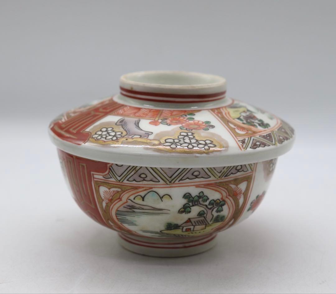 大聖寺手　伊万里色絵蓋茶碗4点　送料込み250929