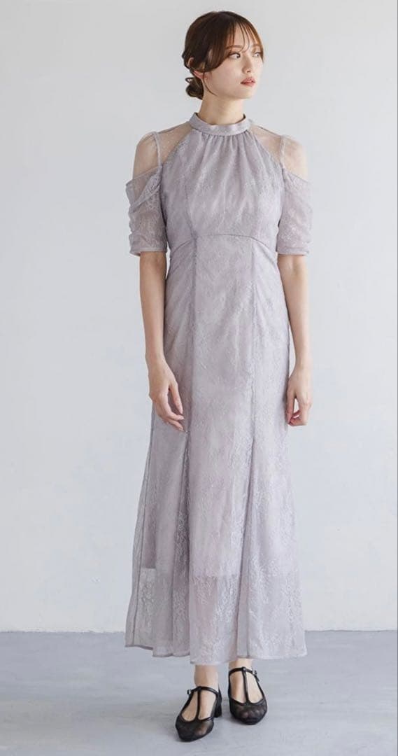 snidel シアーショルダーレースドレス