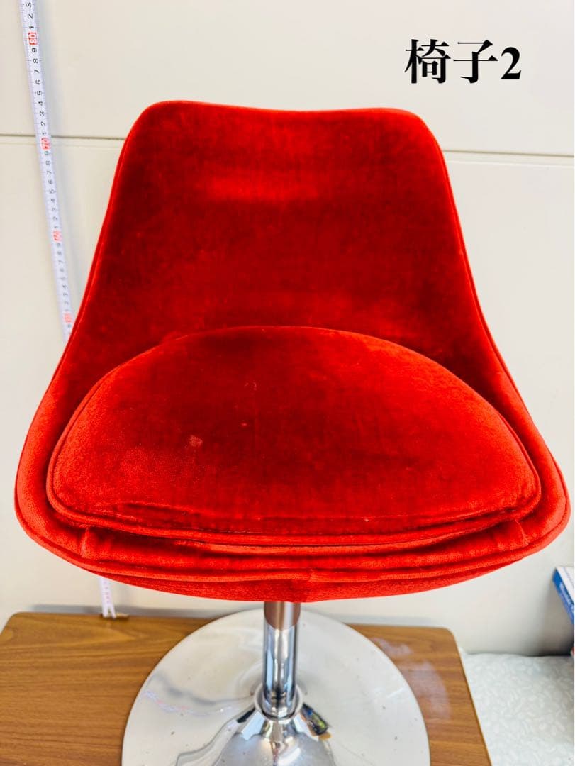【専用②】赤ベルベット カウンターチェア 2脚セット おしゃれ 固定式