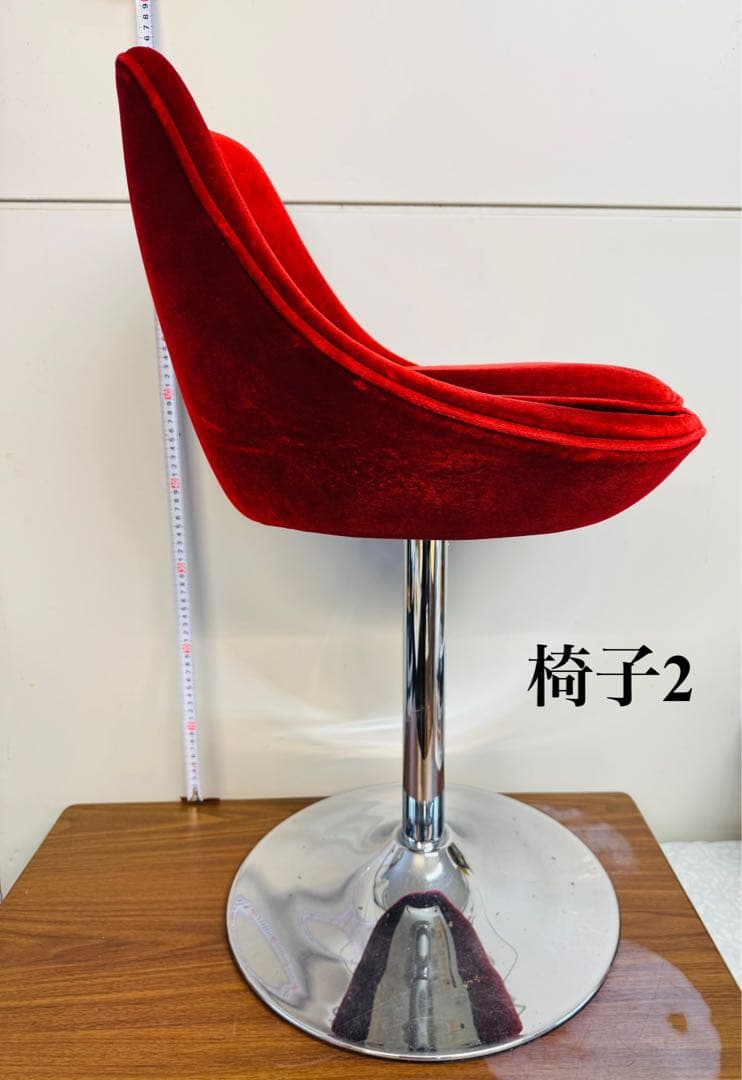【専用②】赤ベルベット カウンターチェア 2脚セット おしゃれ 固定式