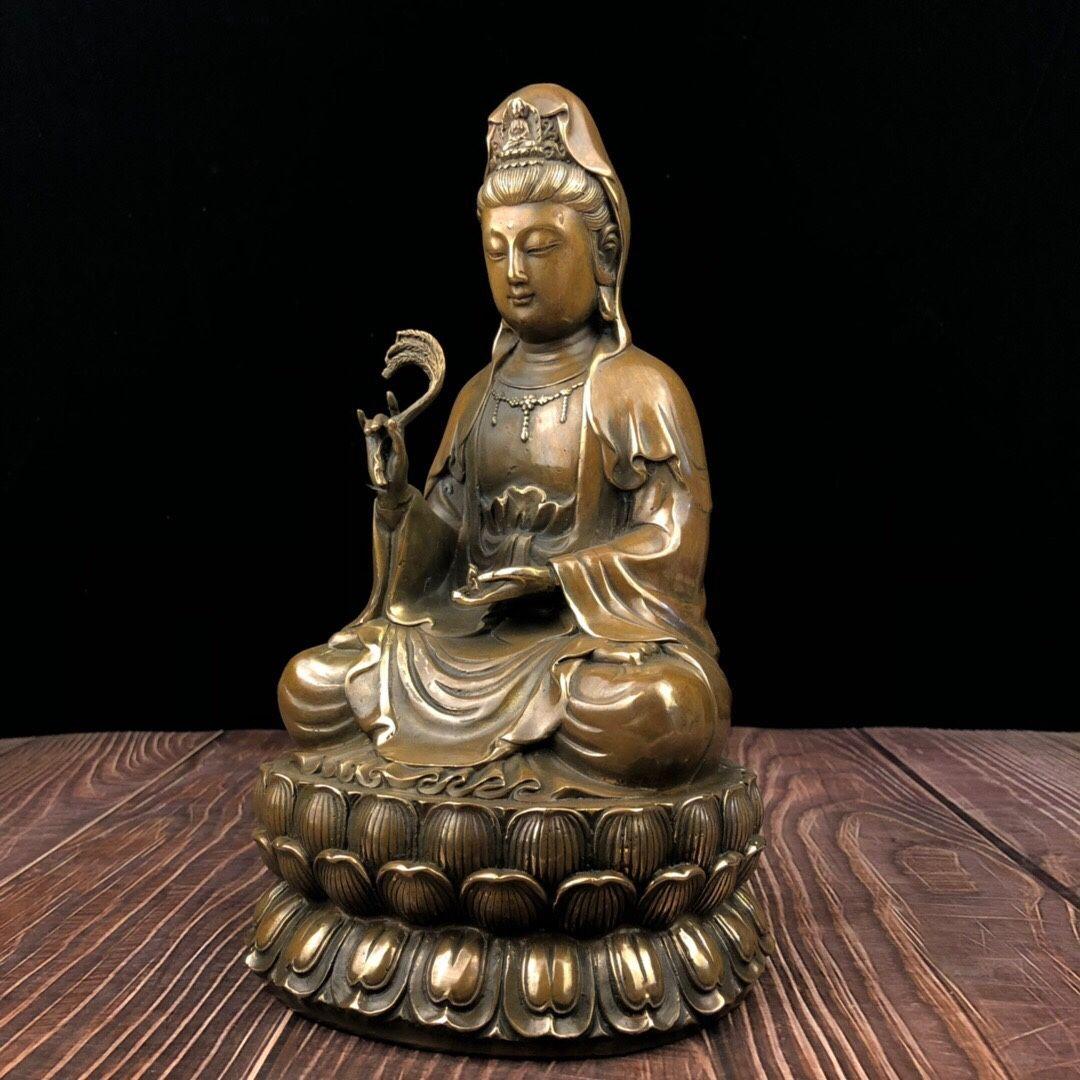 仏像 銅像 柳枝観世音仏像 彫刻 置物 開運 風水 工芸品 置物