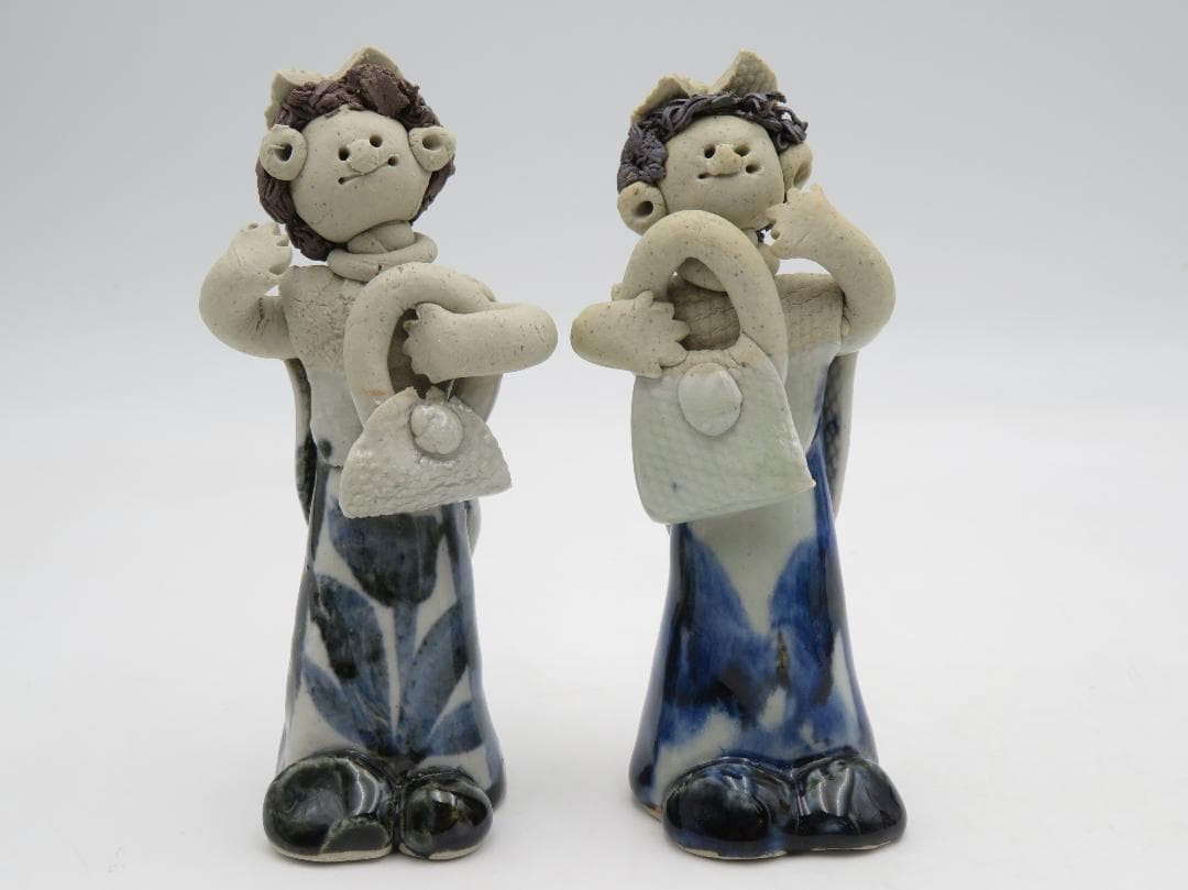 青芳人形 7点セット 陶器人形 森元青芳 砥部焼 オブジェ 置物 インテリア