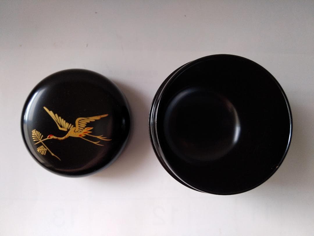 茶道具 茶器 黒塗 松喰鶴蒔絵 中棗 牧田芳祥 作 漆器 抹茶 棗 共箱 美品