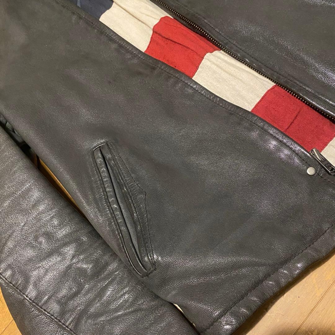 Schott シングル ライダースジャケット ゴートレザー　ブラック/ 星条旗