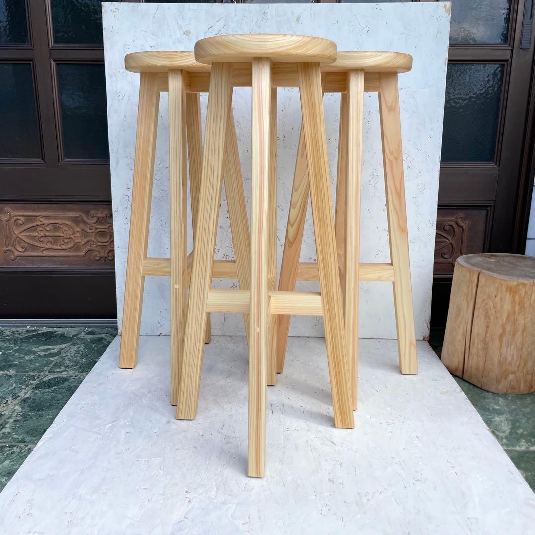 Tatsuya　3脚のうち2脚　国産ひのき　カウンターチェアー　丸椅子