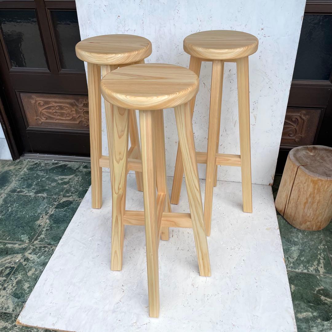 Tatsuya　3脚のうち2脚　国産ひのき　カウンターチェアー　丸椅子