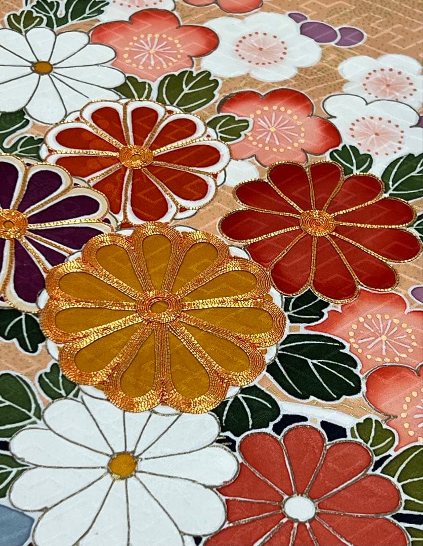 振り袖　フルセット　別誂長襦袢　成人式　金彩加工　刺繍入り　振り柄有り678