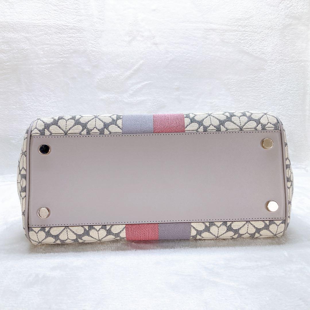 ✨美品✨ケイトスペード 2wayバッグ ジャガード フラワー キャンバス レザー