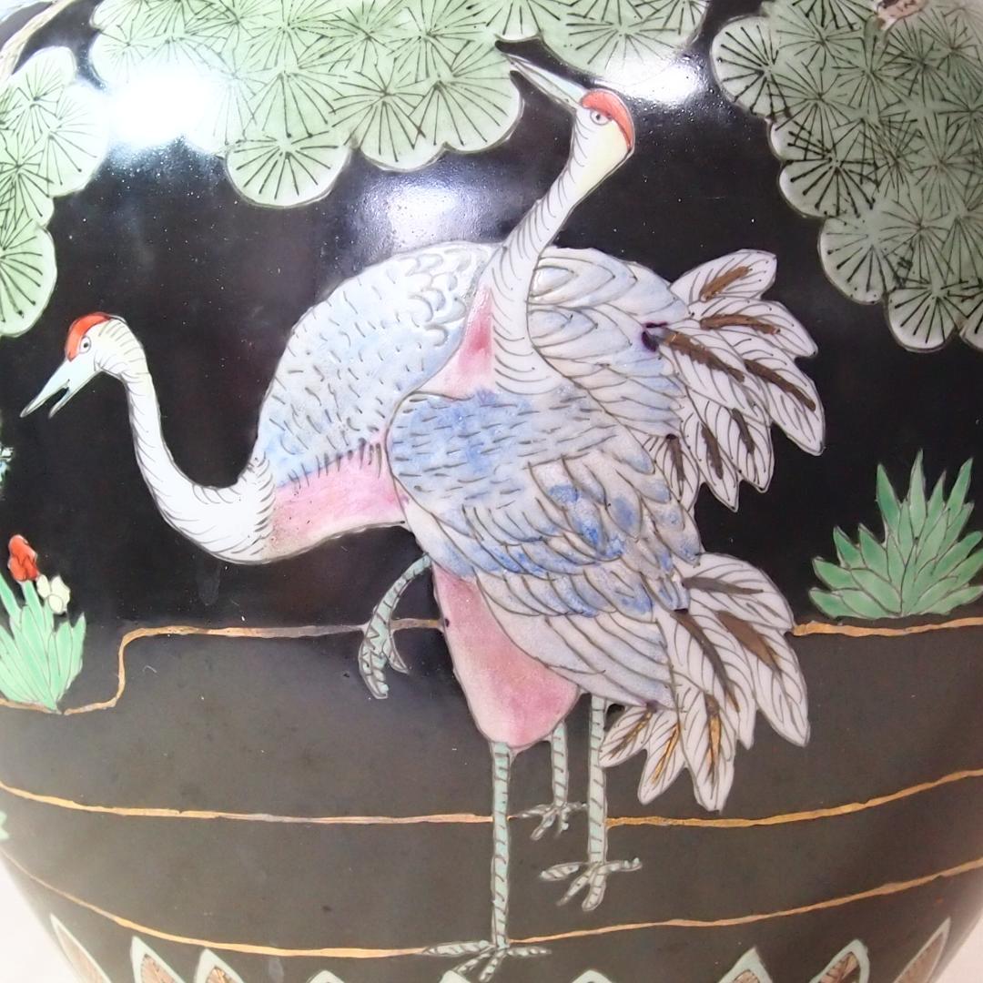 【時代の美品】中国古玩 大清同治年製 花瓶 一対/2個 雲松鶴図 壺/つぼ/花器