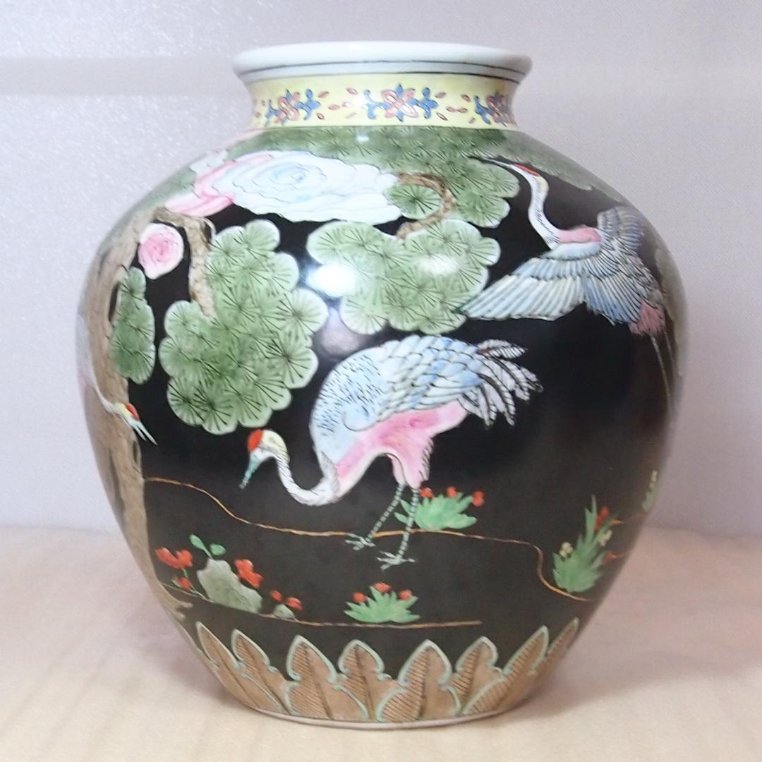 【時代の美品】中国古玩 大清同治年製 花瓶 一対/2個 雲松鶴図 壺/つぼ/花器