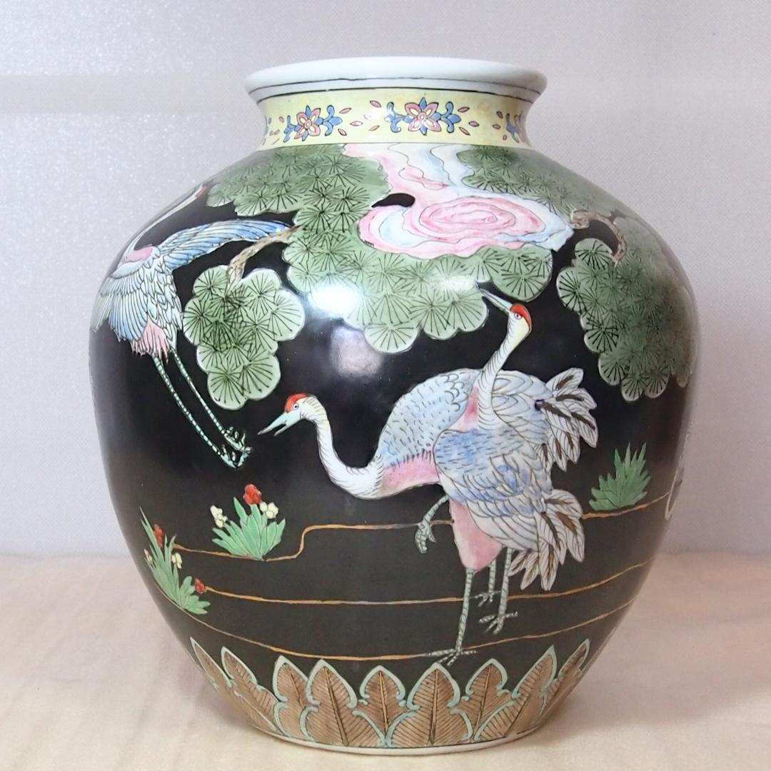 【時代の美品】中国古玩 大清同治年製 花瓶 一対/2個 雲松鶴図 壺/つぼ/花器