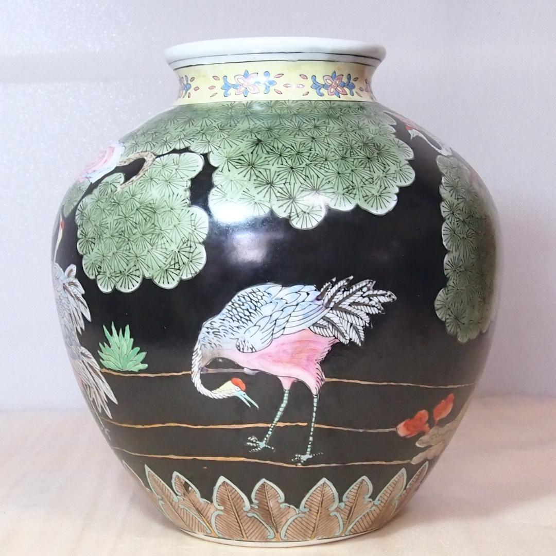 【時代の美品】中国古玩 大清同治年製 花瓶 一対/2個 雲松鶴図 壺/つぼ/花器