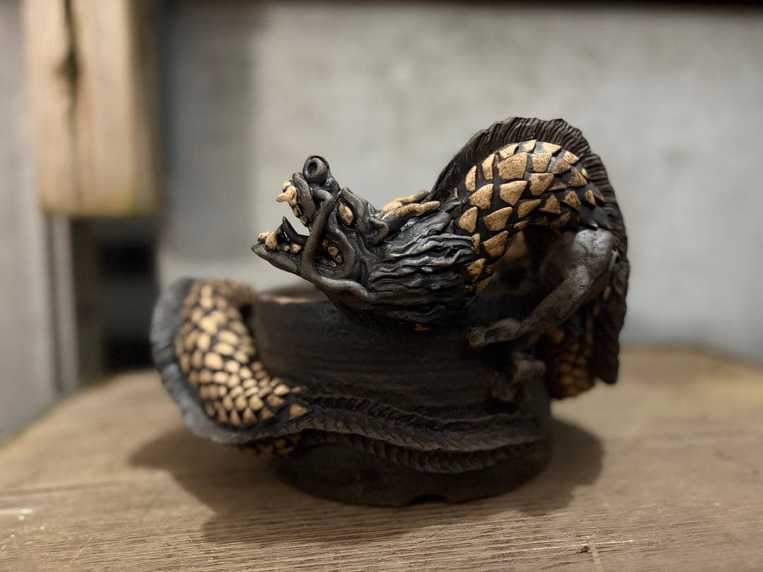 龍　盆栽鉢　彫刻 陶芸　作家鉢　芸術品
