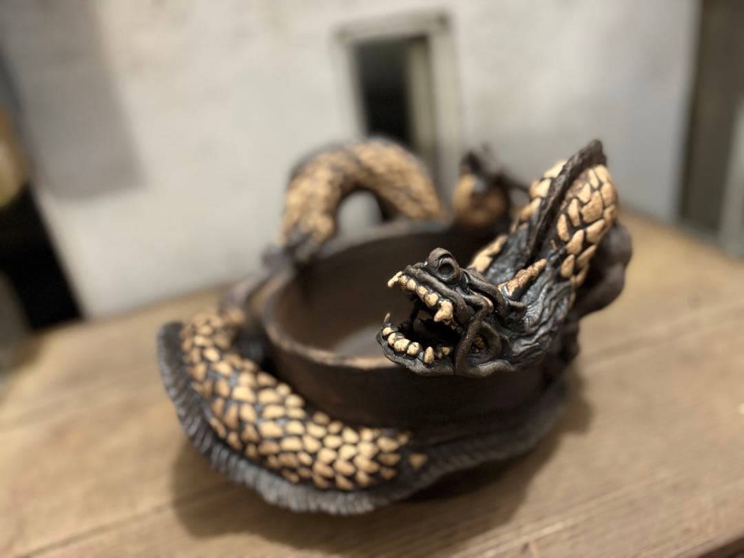 龍　盆栽鉢　彫刻 陶芸　作家鉢　芸術品　入手困難