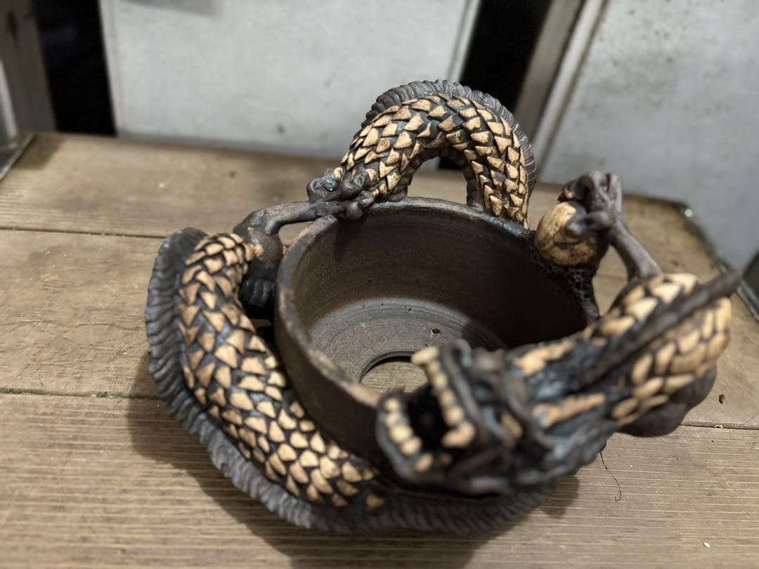 龍　盆栽鉢　彫刻 陶芸　作家鉢　芸術品　入手困難