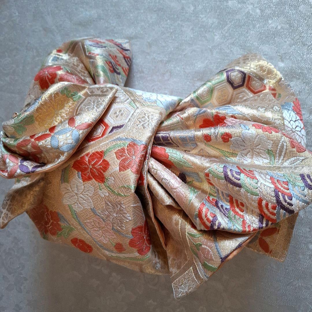 【K754】時短！ニ部式 作り帯 飾り結び 振袖⋅舞台⋅舞踊などに 　正絹