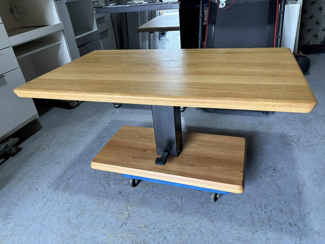 ＊バジル 国産 昇降式フリーテーブル リフティングテーブル 天然木