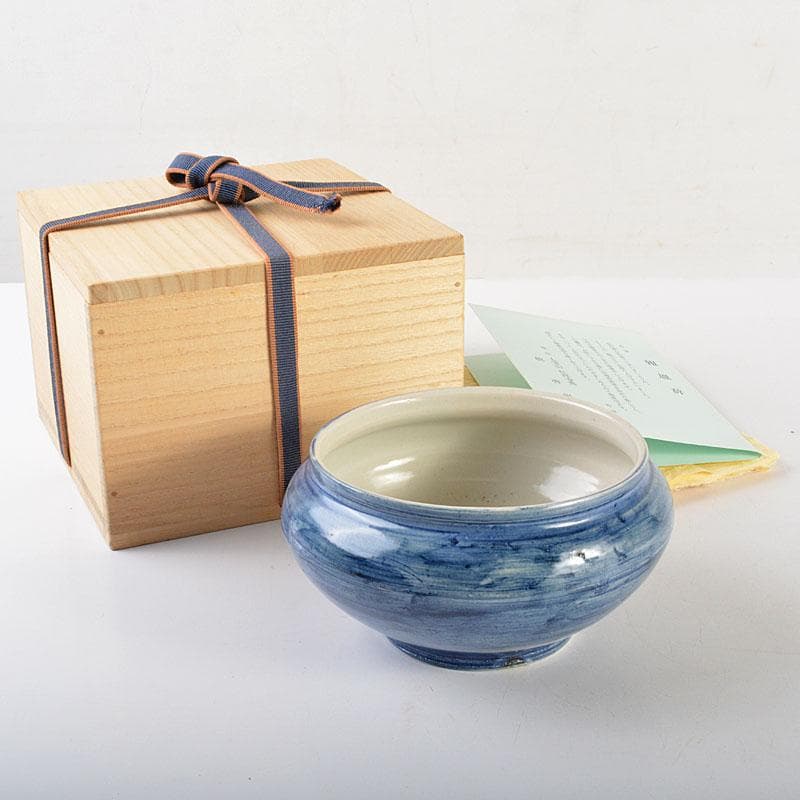 茶道具　旺祥寺窯　槙啓州作　青釉　建水　共布共箱　N　6736