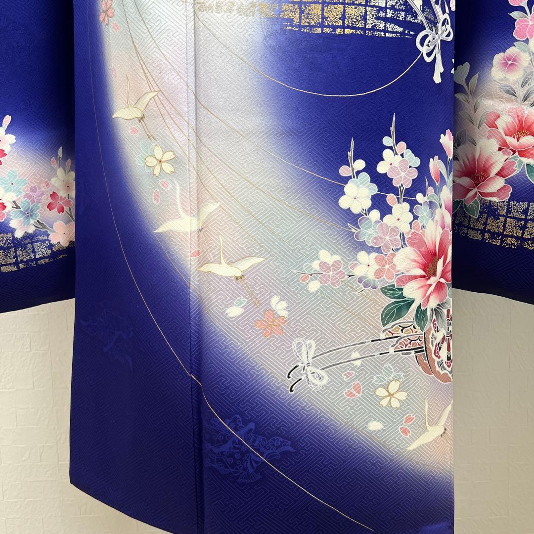 456 振袖フルセット 正絹 紺 青 ブルー ピンク 桃 金彩 暈し染め 華やか