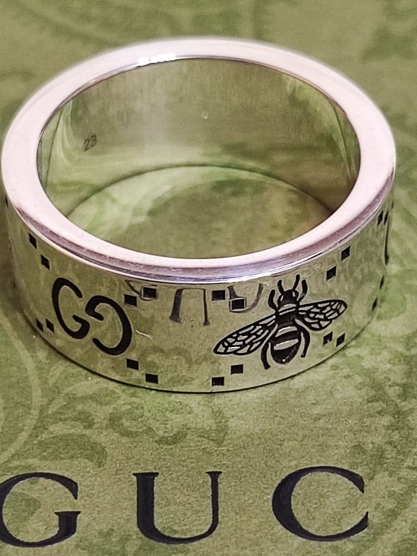 新品 GUCCI グッチ 指輪 シルバー リング GG＆ビー 蜂 23