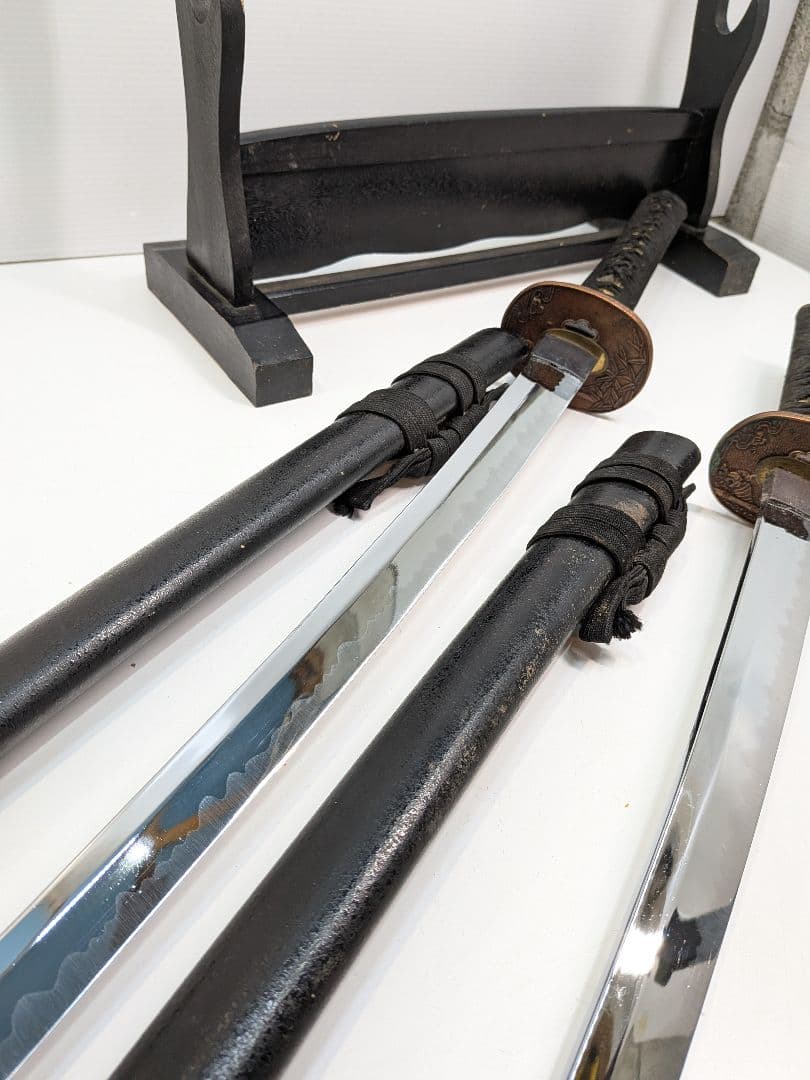 P930 ​【迫力】模造刀 居合刀 大小2本セット 黒石目 樋入り コスプレ