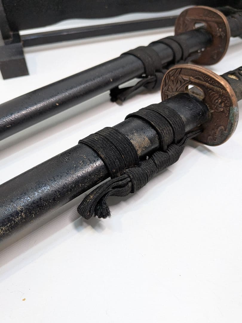 P930 ​【迫力】模造刀 居合刀 大小2本セット 黒石目 樋入り コスプレ