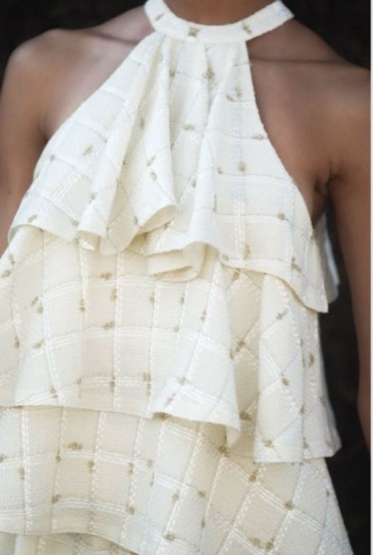 candy check tweed ruffle frill topsホワイト