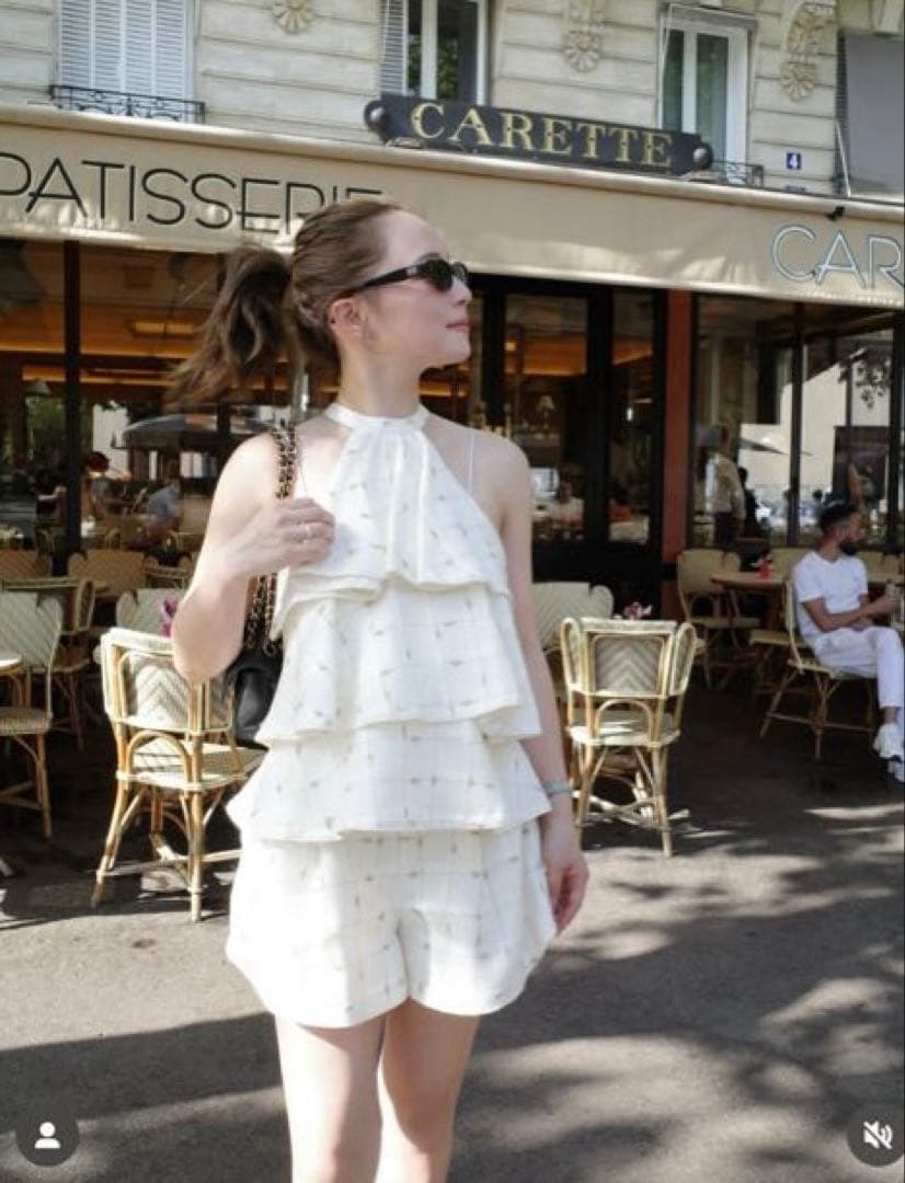 candy check tweed ruffle frill topsホワイト