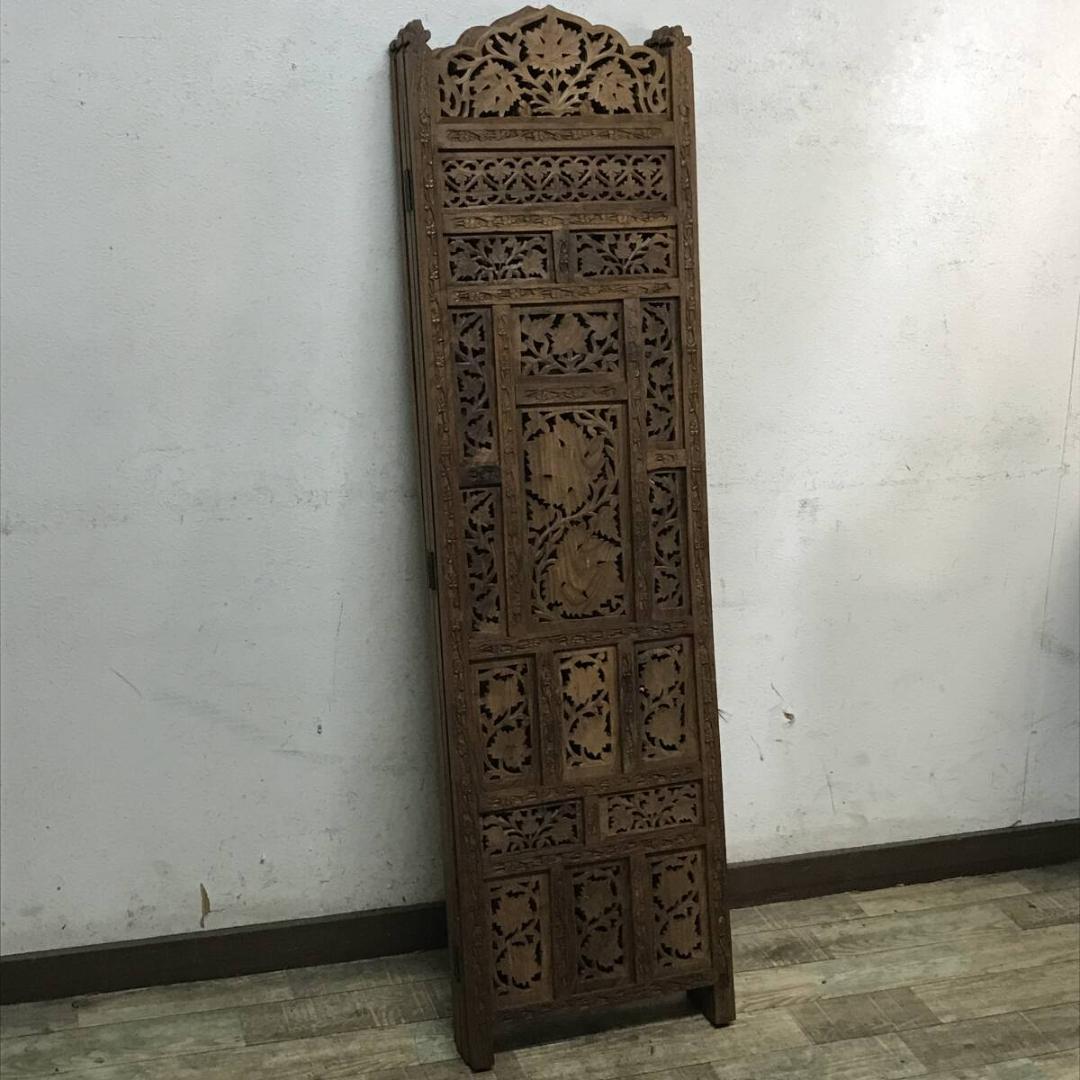 アジアン家具 4連パーテーション 透かし彫り 衝立 間仕切り 彫刻