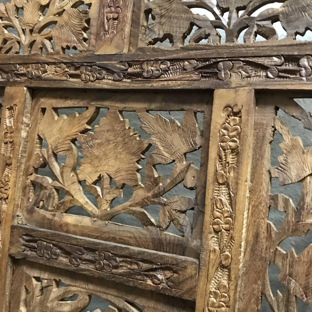 アジアン家具 4連パーテーション 透かし彫り 衝立 間仕切り 彫刻