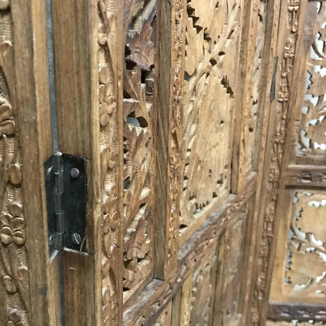 アジアン家具 4連パーテーション 透かし彫り 衝立 間仕切り 彫刻