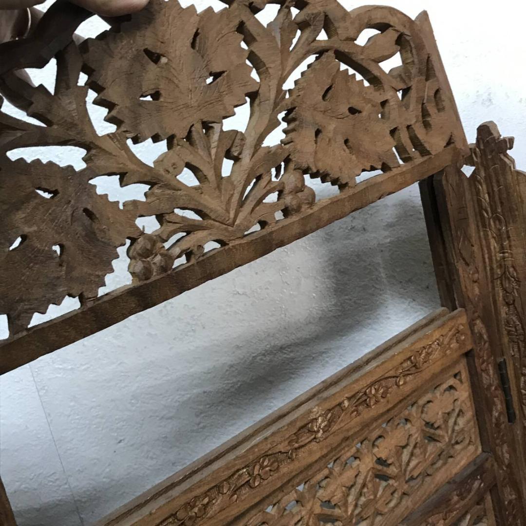 アジアン家具 4連パーテーション 透かし彫り 衝立 間仕切り 彫刻