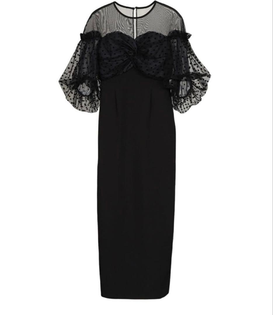 ANDRESD フロッキードットワンピース S ブラック