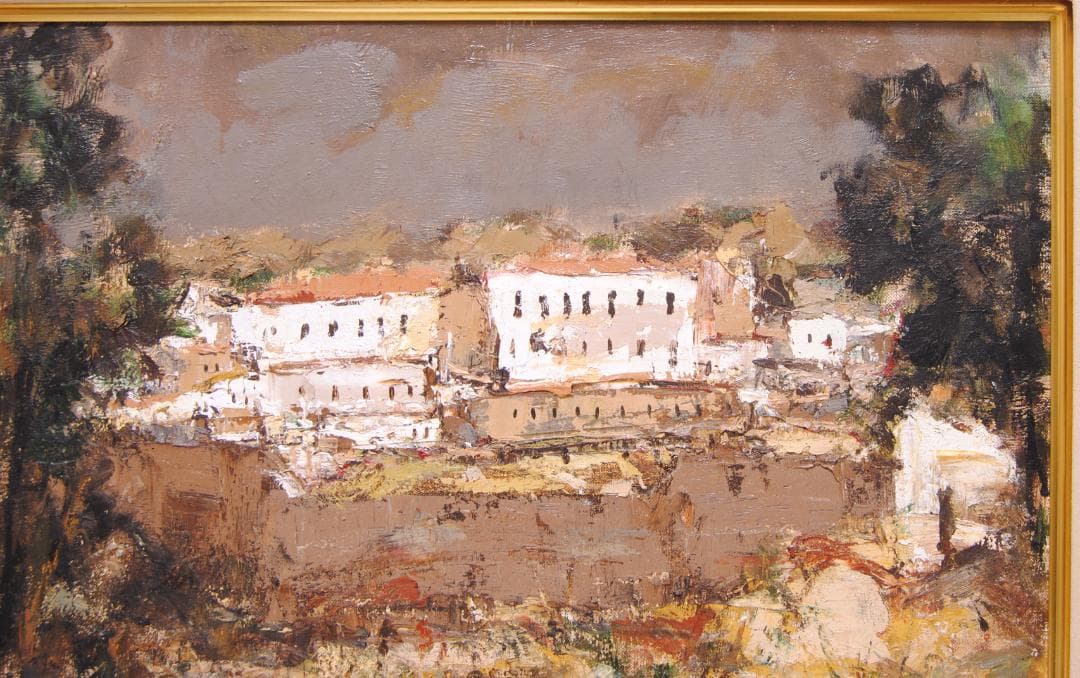 友成晴雄 Ｆ10 肉筆 風景画 「 野中の家 」 油絵 油彩画