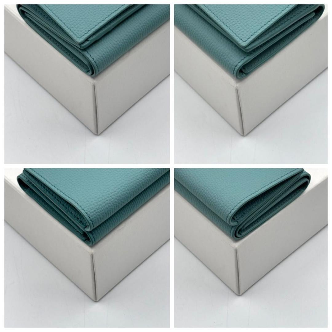 新品同様 完売色 希少 ロエベ 三つ折り財布 アナグラム ブルー コンパクト