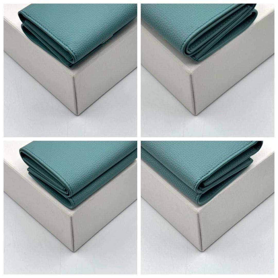 新品同様 完売色 希少 ロエベ 三つ折り財布 アナグラム ブルー コンパクト