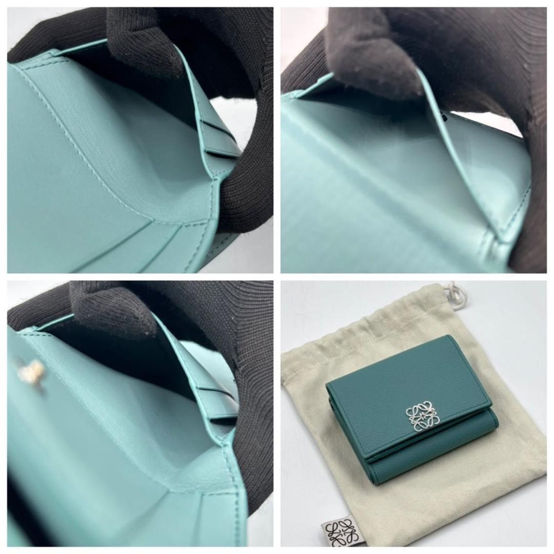 新品同様 完売色 希少 ロエベ 三つ折り財布 アナグラム ブルー コンパクト