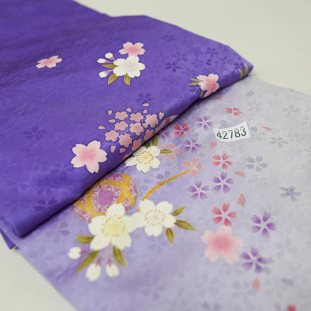 振袖 正絹 着物単品 仕立て上がり 紫色 古典柄 桜 モダン NO42783