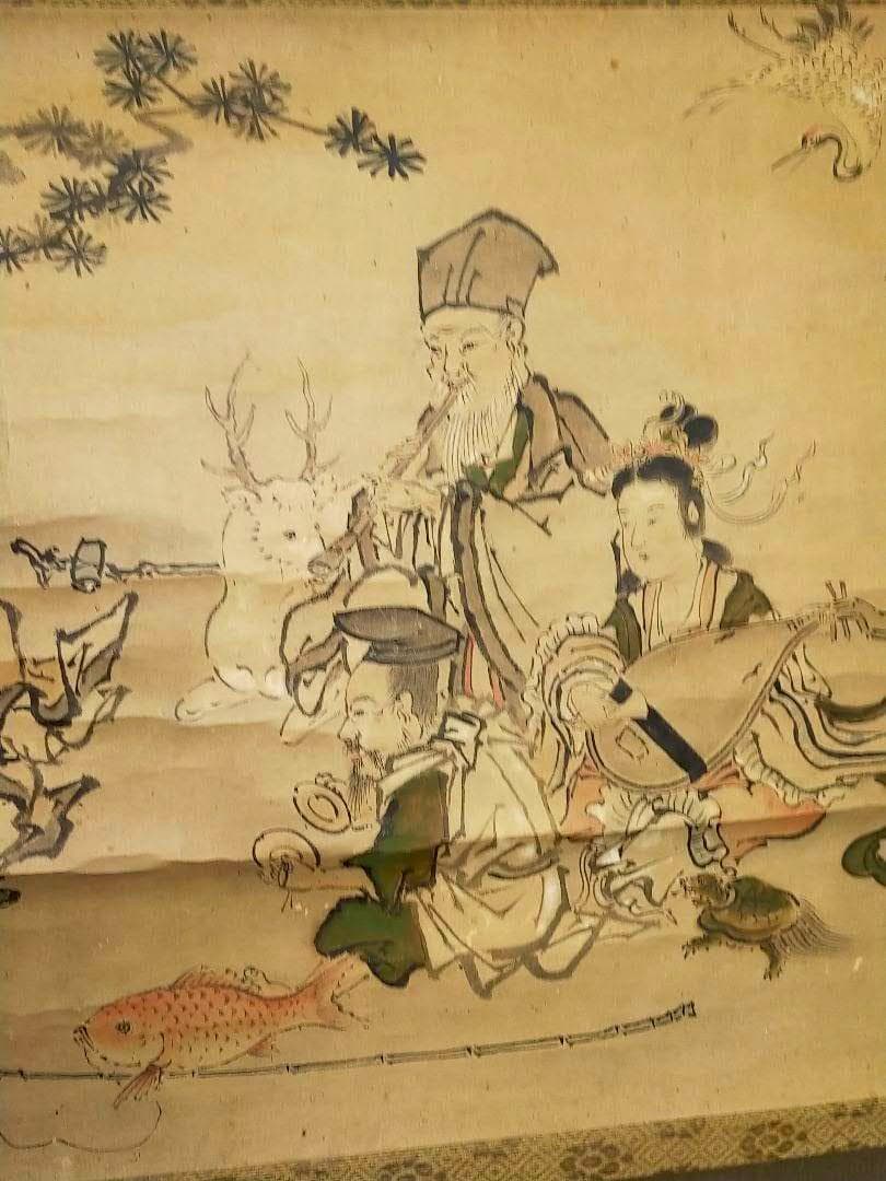 ♥【模写】　掛軸　狩野探幽　七福神　掛け軸　骨董品