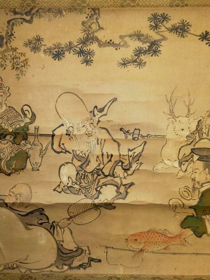 ♥【模写】　掛軸　狩野探幽　七福神　掛け軸　骨董品