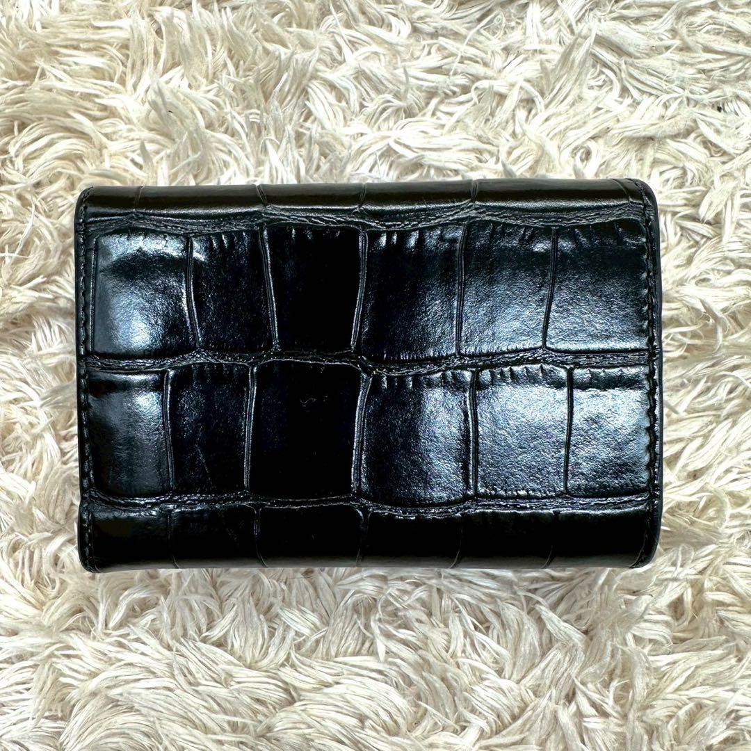 【美品】バレンシアガ 三つ折財布 ブラック クロコ ペーパーミニウォレット