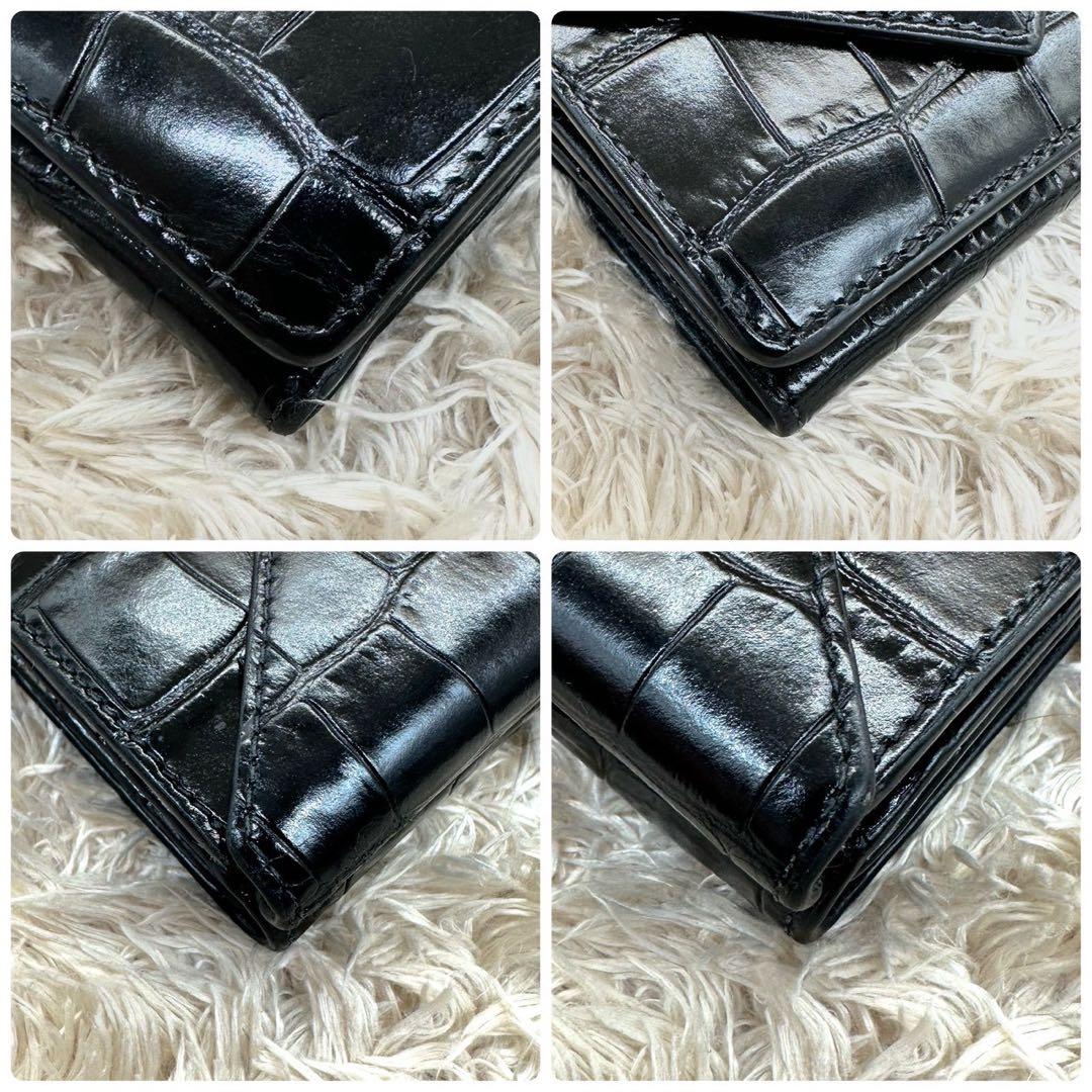 【美品】バレンシアガ 三つ折財布 ブラック クロコ ペーパーミニウォレット